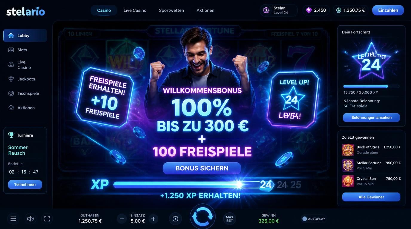 Illustration eines Willkommenspakets mit Bonus &, XP-Leiste