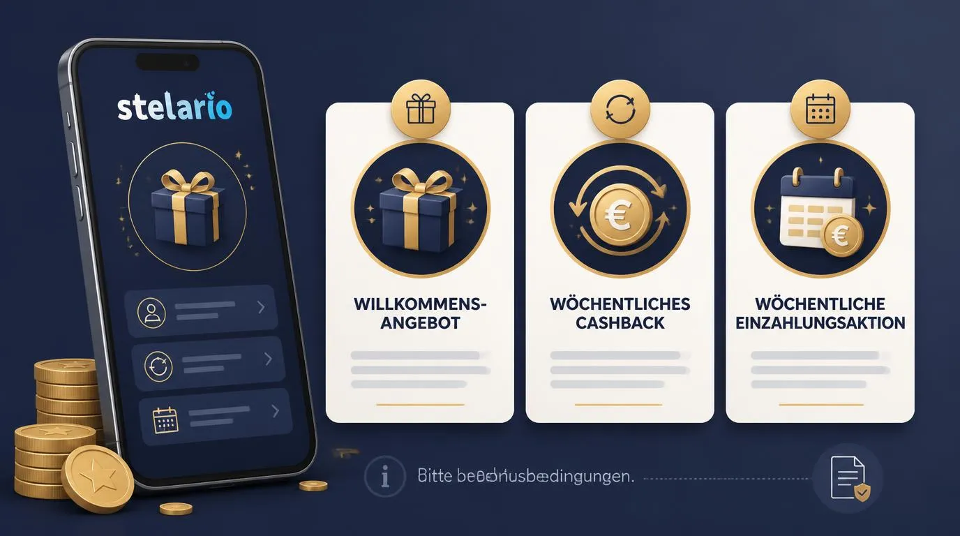 Illustrativer Bonusvergleich auf einem Smartphone mit Willkommensangebot, Cashback und Wochenaktion